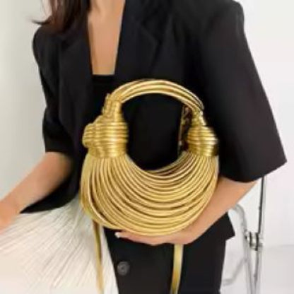 Gold Luxury Designer Handwoven Noodle Bag