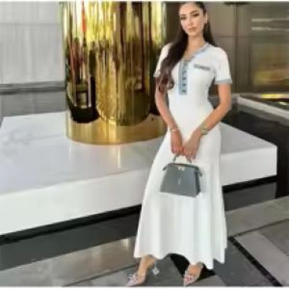 Elegant Contrast Knit Maxi Dress for Women